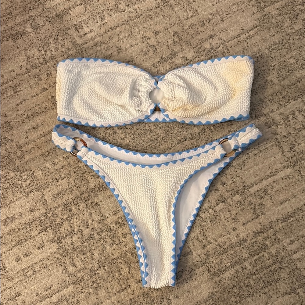 Elegant White and Blue Bandeau Bikini Set